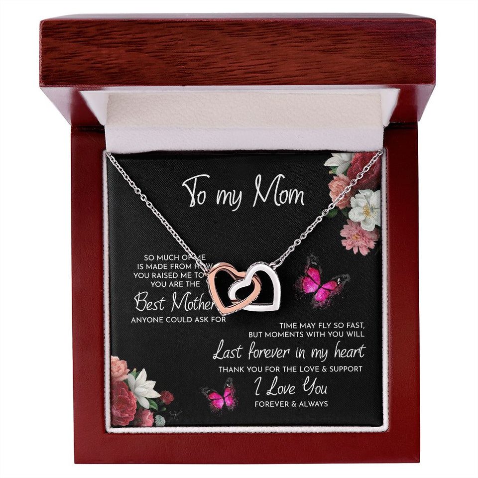 To My Mom Time May Fly Interlocking Hearts Necklace