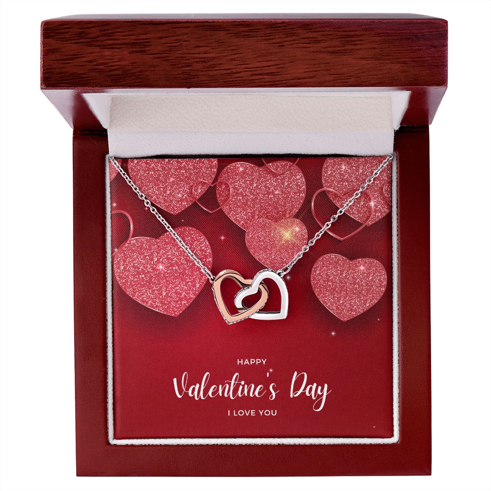 Happy Valentine's Day Interlocking Hearts Pendant Necklace Gift For Mom, necklace For Wife, Gift For Mother's Day