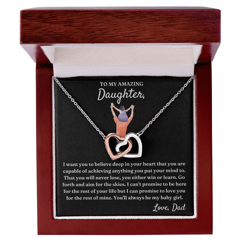You Either Win Or Learn - Interlocking Hearts Necklace For Daughter