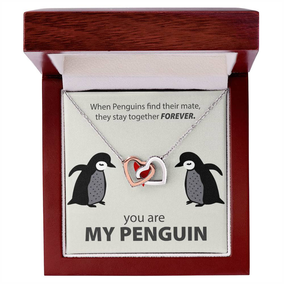 Necklace for Wife, Girlfriend - You Are My Penguin - Interlocking Hearts Necklace