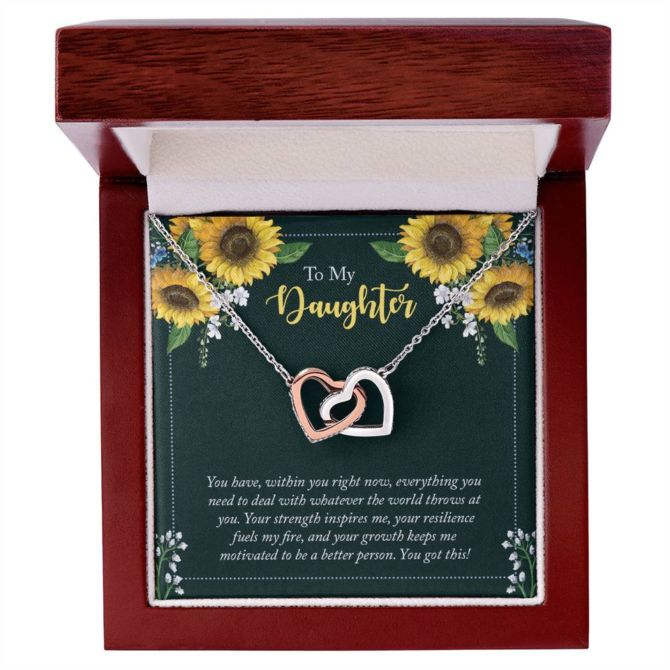 Daughter Sunflowers Interlocking Hearts Necklace