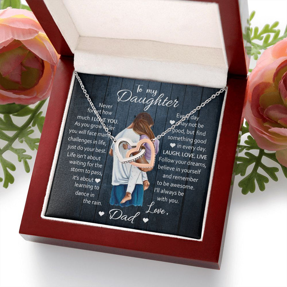 Daughter Laugh Love Live, Interlocking Hearts Necklace, Gift for Daughter from Dad