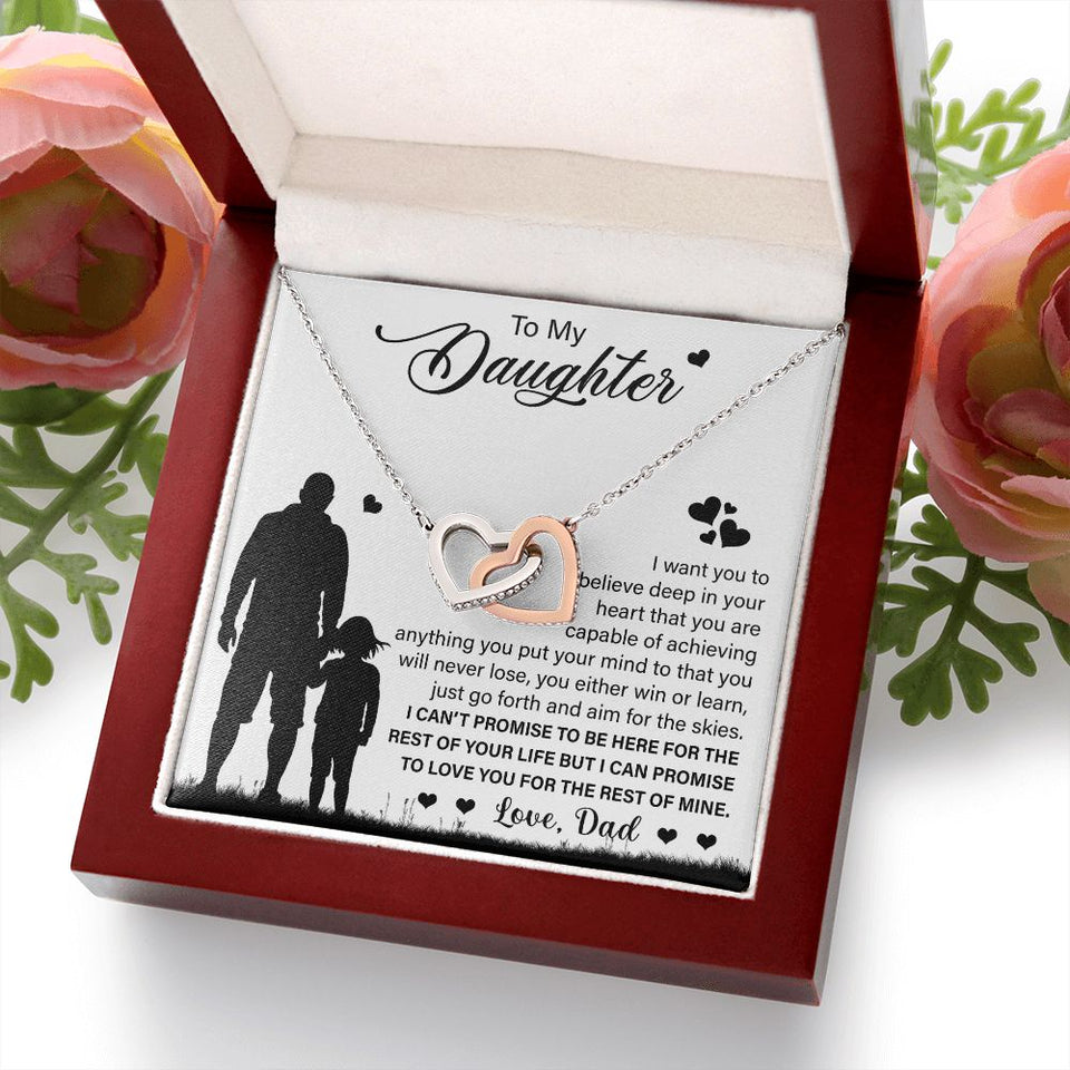 Daughter Never Lose, Interlocking Hearts Necklace, Gift For Daughter From Dad, Birthday Christmas Gift Idea