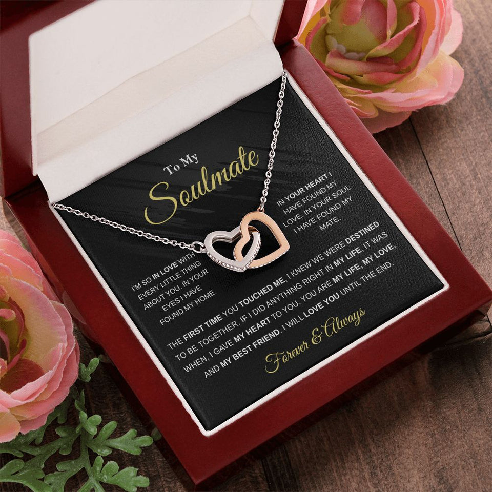 Romantic Gift For Soulmate, In Your Heart, Interlocking Hearts Necklace with Message Card