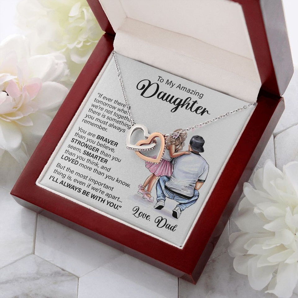 Amazing Daughter, Loved More Than You Know, Interlocking Hearts Necklace, Gift For Daughter From Dad