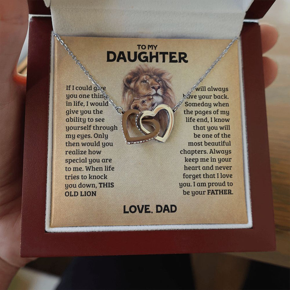 Daughter Necklace This Old Lion - I Am Pround To Be Your Father Interlocking Hearts Necklace