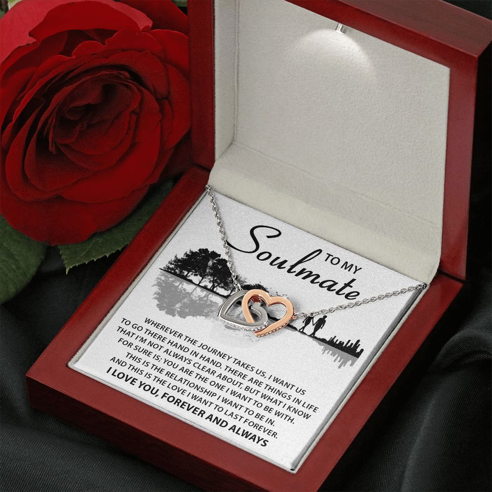 Soulmate The Journey Takes Us, Interlocking Hearts Necklace, Romantic Gift For Her