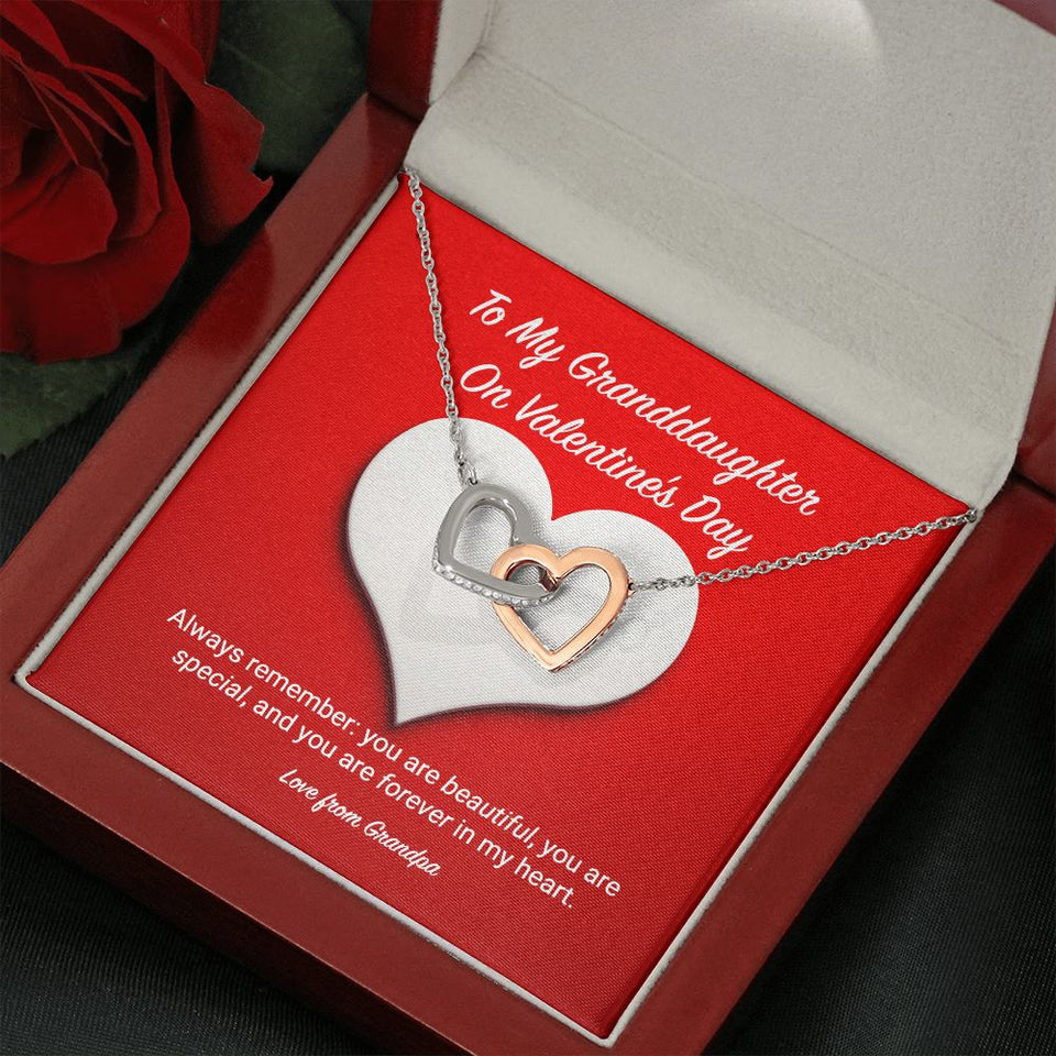 To My Granddaughter from Grandpa Valentine's Day Interlocking Hearts Necklace