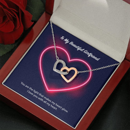 To My Beautiful Girlfriend Interlocking Hearts Necklace