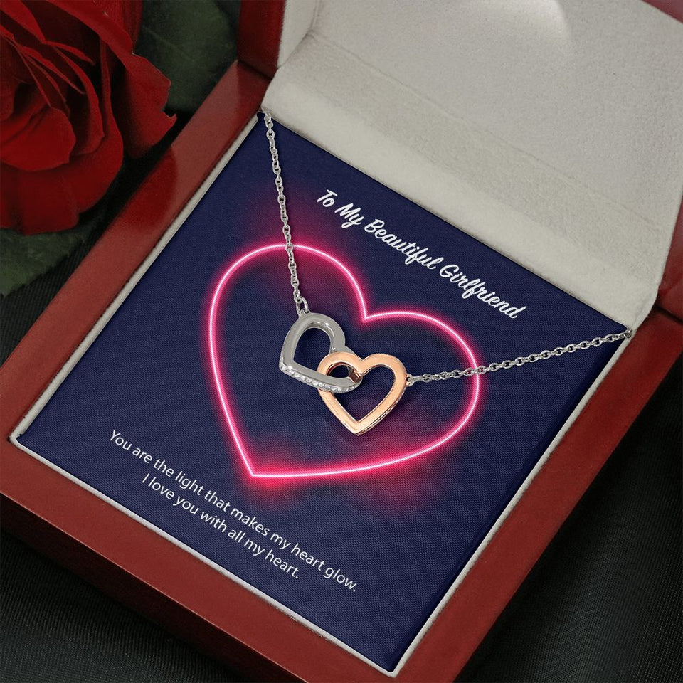 To My Beautiful Girlfriend Interlocking Hearts Necklace