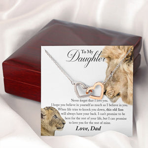 To My Daughter From Dad | This Old Lion Will Always Have Your Back | Interlocking Hearts Necklace