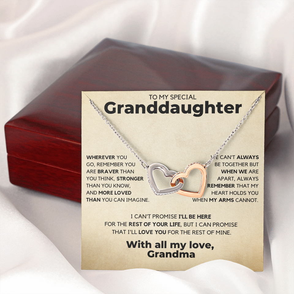 Necklace for Granddaughter - Heart Holds You, With all my love, Grandma - Gift for Granddaughter, Interlocking Hearts Necklace