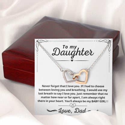 My Baby Girl - Interlocking Heart Necklace Gift To Daughter From Dad, Interlocking Hearts Necklace