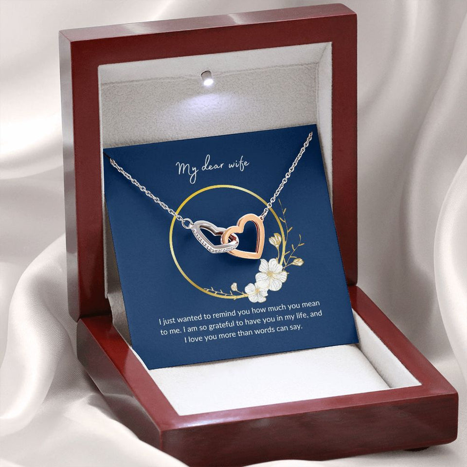 Wife - I Love You More Than Words Can Say - Interlocking Hearts Necklace