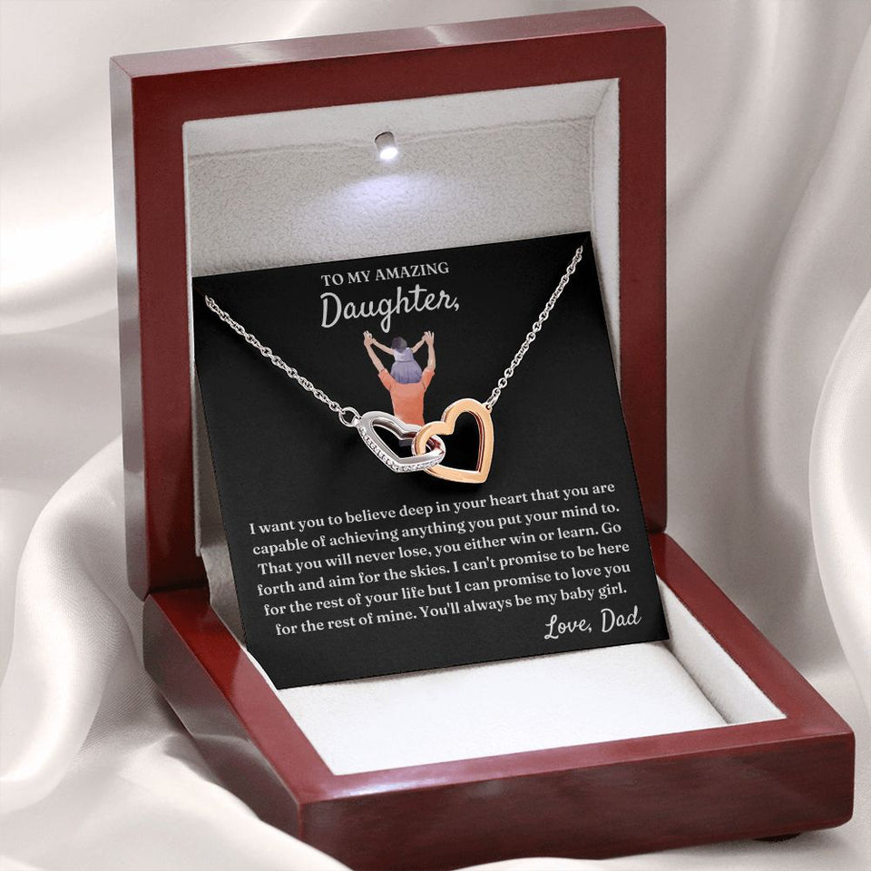 You Either Win Or Learn - Interlocking Hearts Necklace For Daughter
