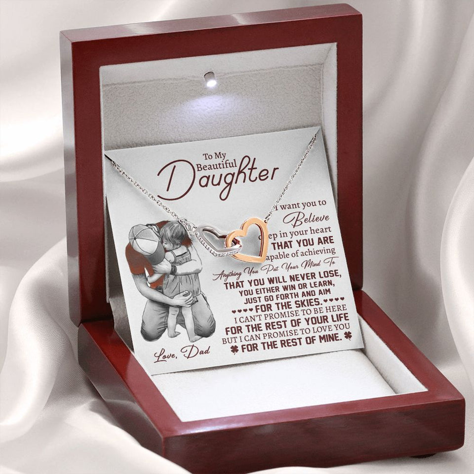 Beautiful Daughter Deep In Your Heart, Interlocking Hearts Necklace, Gift for Daughter from Dad