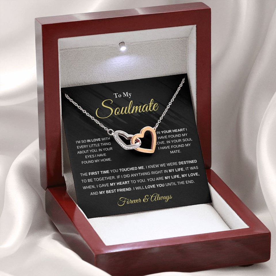 Romantic Gift For Soulmate, In Your Heart, Interlocking Hearts Necklace with Message Card