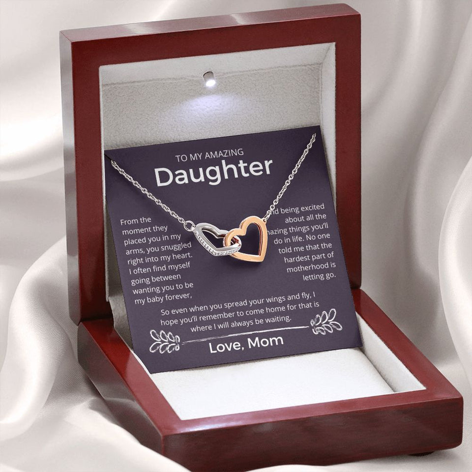 You Snuggled Right Into My Heart - Interlocking Hearts Necklace For Daughter