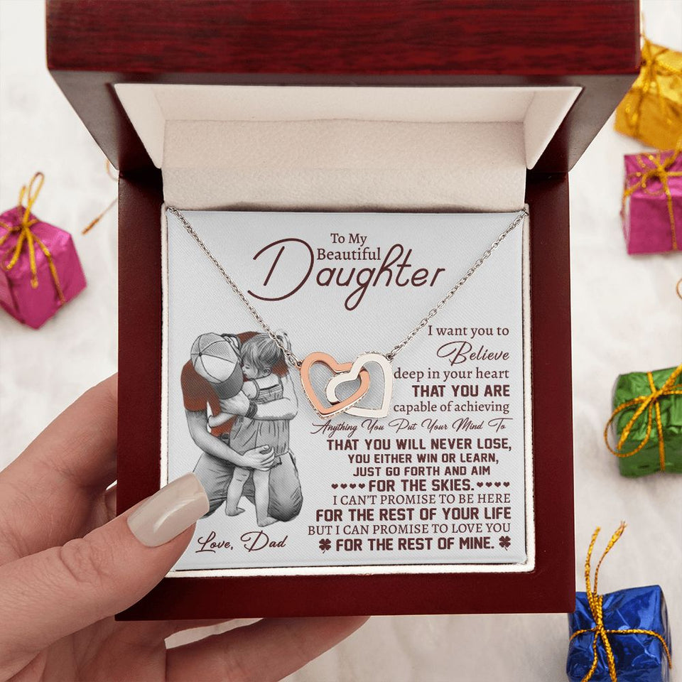 Beautiful Daughter Deep In Your Heart, Interlocking Hearts Necklace, Gift for Daughter from Dad