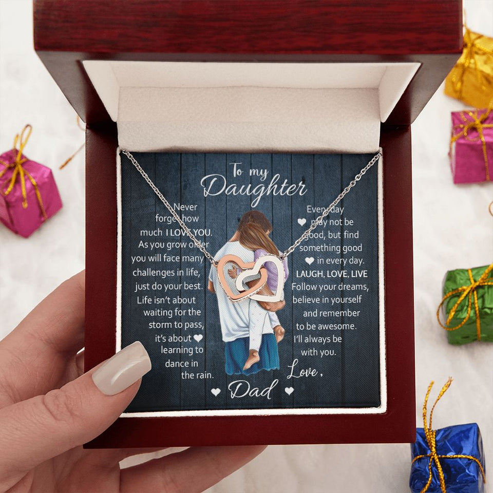 Daughter Laugh Love Live, Interlocking Hearts Necklace, Gift for Daughter from Dad