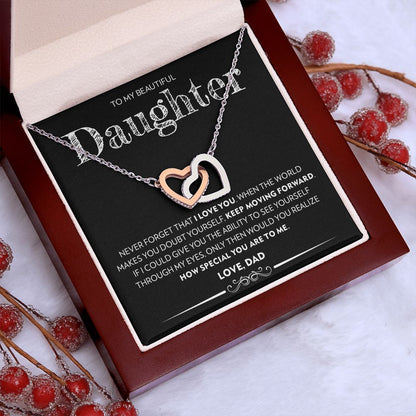To My Beautiful Daughter (From Dad) | Never Forget That I Love You | Interlocking Hearts Necklace