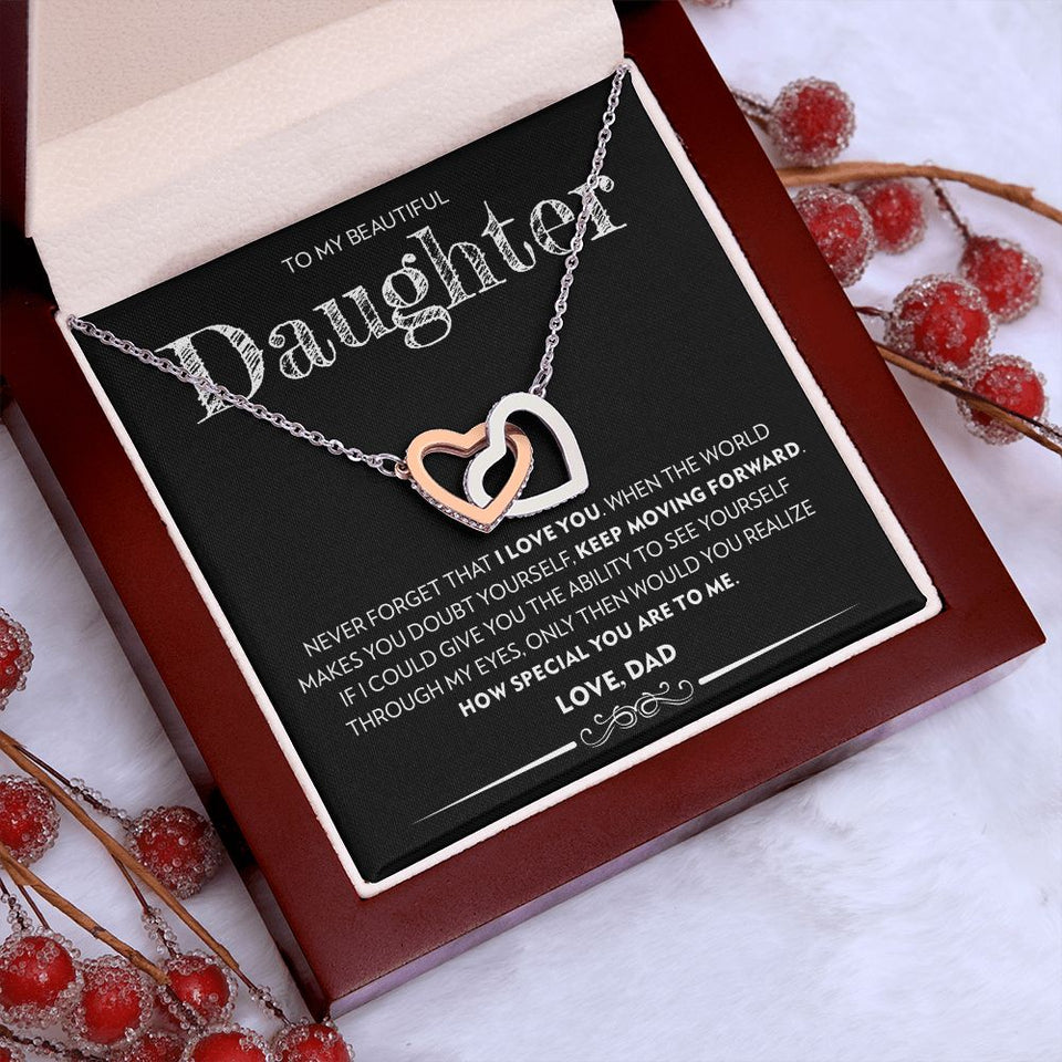 To My Beautiful Daughter (From Dad) | Never Forget That I Love You | Interlocking Hearts Necklace