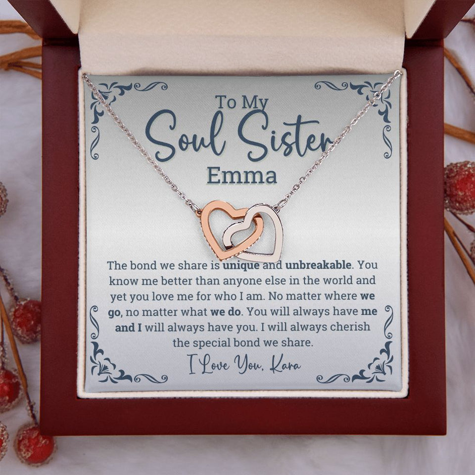 Personalized Soul sisters Gift Interlocking Hearts Necklace, Soul sister Jewelry, Soul Sisterhood gifts