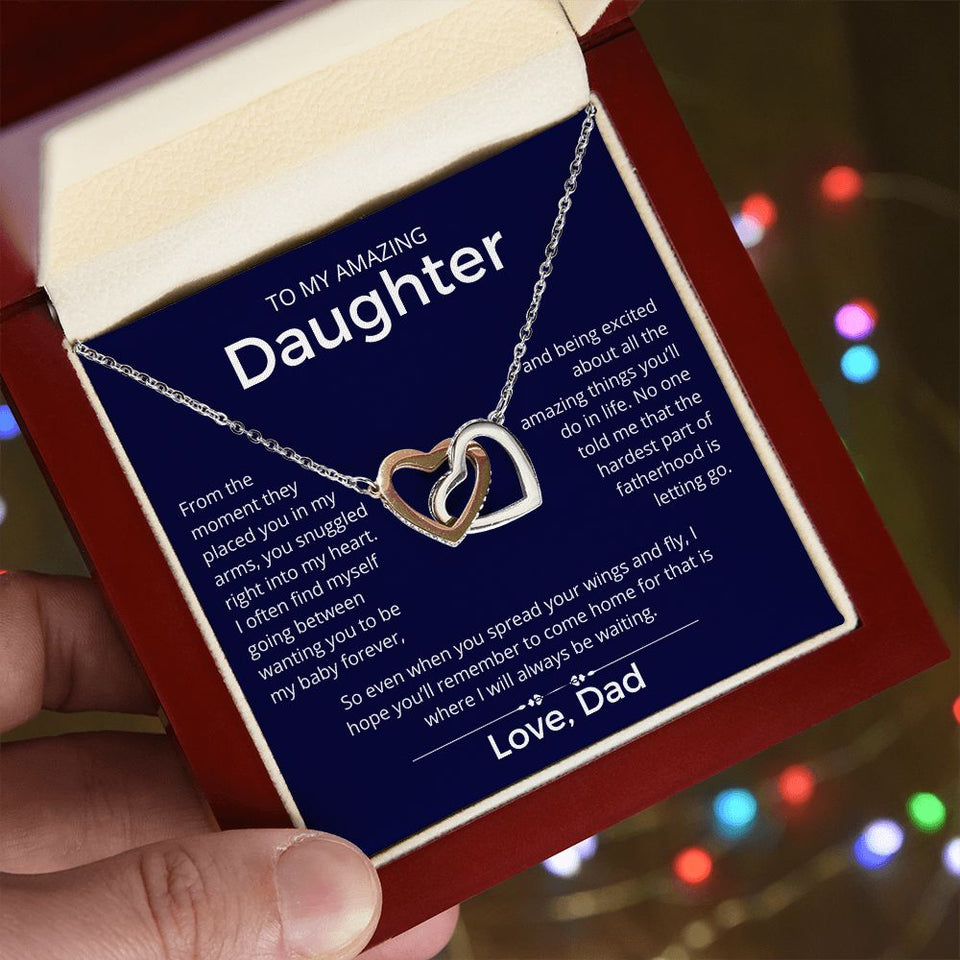I Will Always Be Waiting - Interlocking Hearts Necklace For Daughter