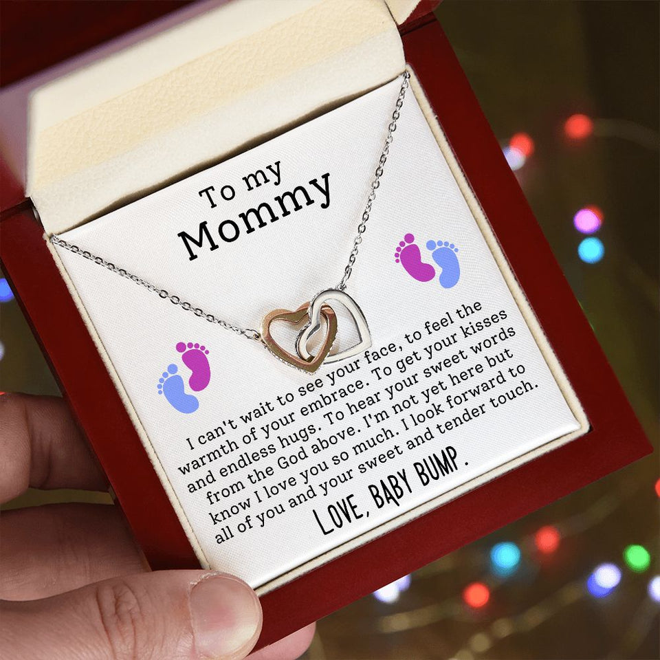 To My Mommy - I Can't Wait To See Your Face Interlocking Hearts Necklace - Perfect Gift for Expecting Mom