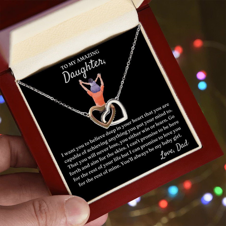 You Either Win Or Learn - Interlocking Hearts Necklace For Daughter