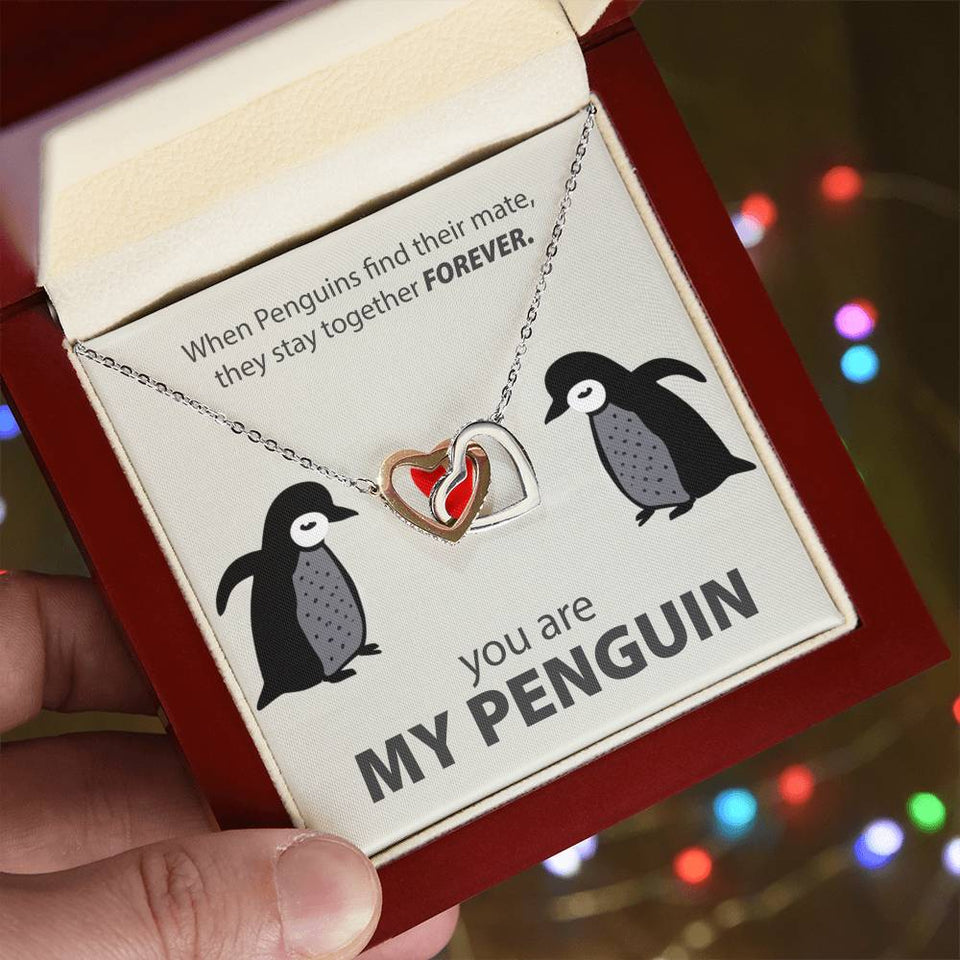 Necklace for Wife, Girlfriend - You Are My Penguin - Interlocking Hearts Necklace