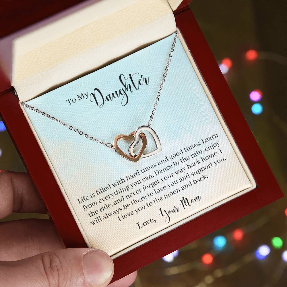 Daughter Learn From Everything Interlocking Hearts Necklace