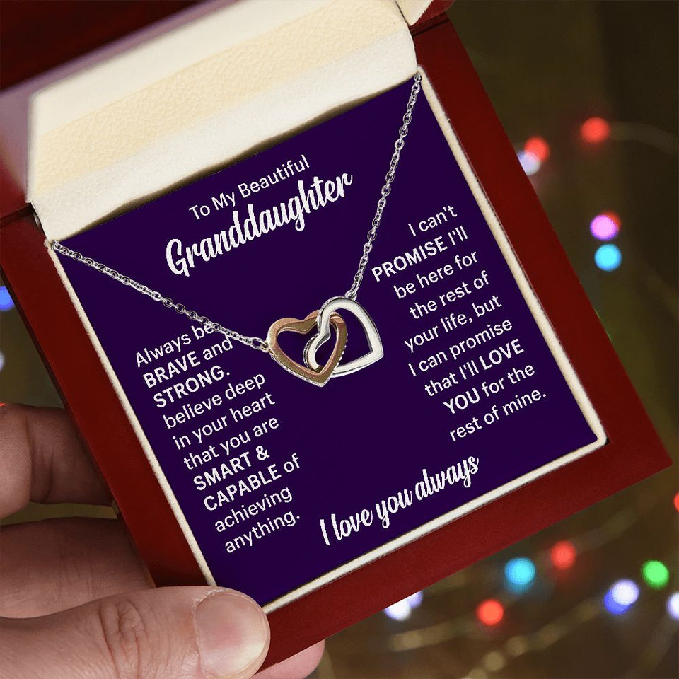 To My Beautiflul Granddaughter Necklace - I Love You Always, Interlocking Hearts Necklace