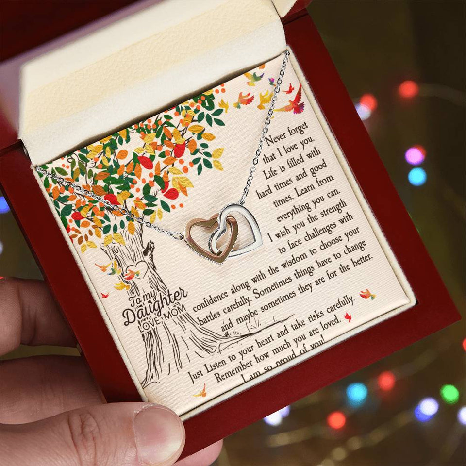 Daughter Never Forget Interlocking Hearts Necklace