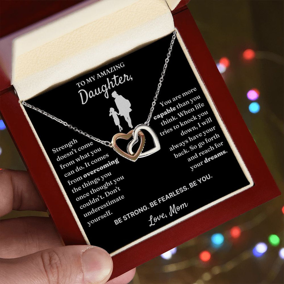 To My Amazing Daughter necklace, Be Fearless - Interlocking Hearts Necklace For Daughter