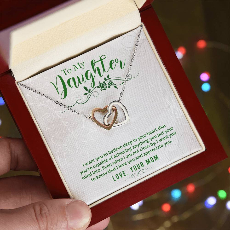 Daughter Believe Interlocking Hearts Necklace