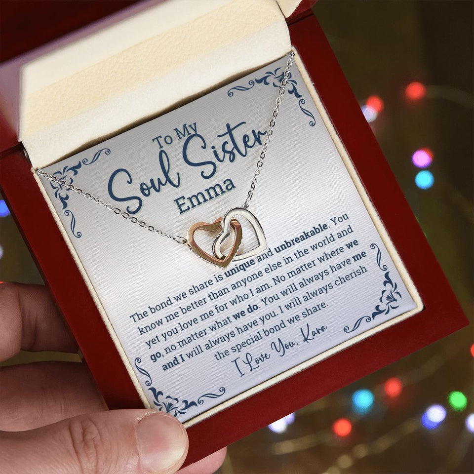 Personalized Soul sisters Gift Interlocking Hearts Necklace, Soul sister Jewelry, Soul Sisterhood gifts