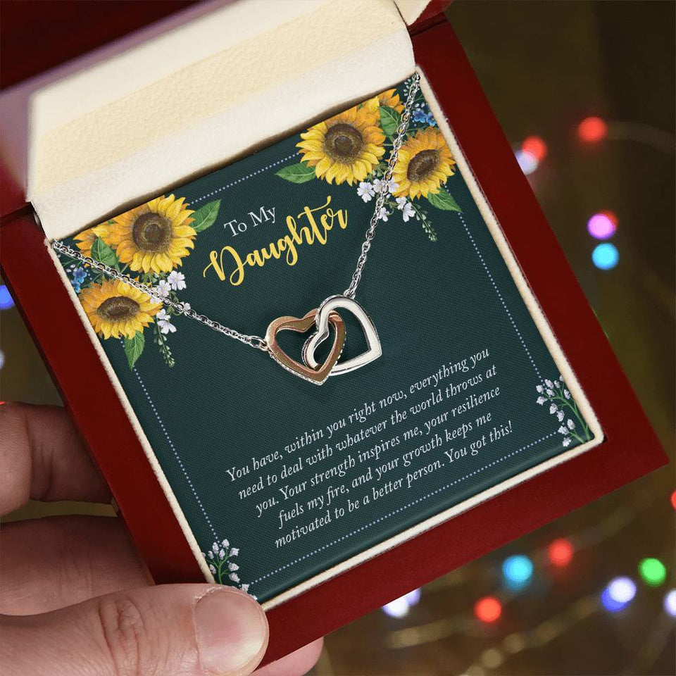 Daughter Sunflowers Interlocking Hearts Necklace