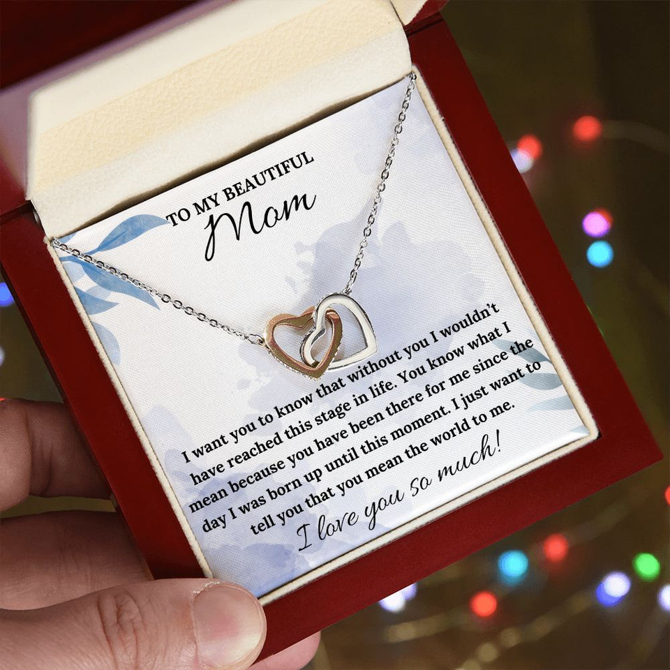 You Mean The World To Me - Interlocking Hearts Necklace For Mom