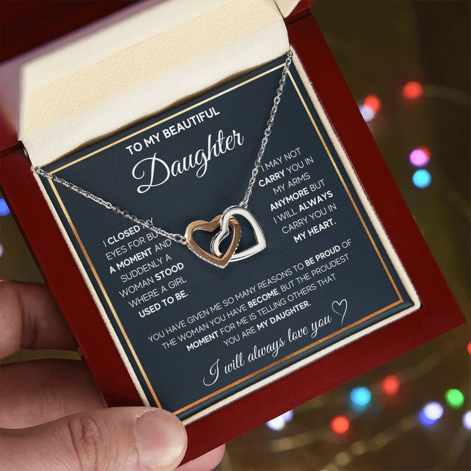 Daughter Proud of The Woman You've Become Interlocking Hearts Necklace