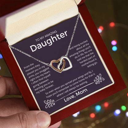 You Snuggled Right Into My Heart - Interlocking Hearts Necklace For Daughter