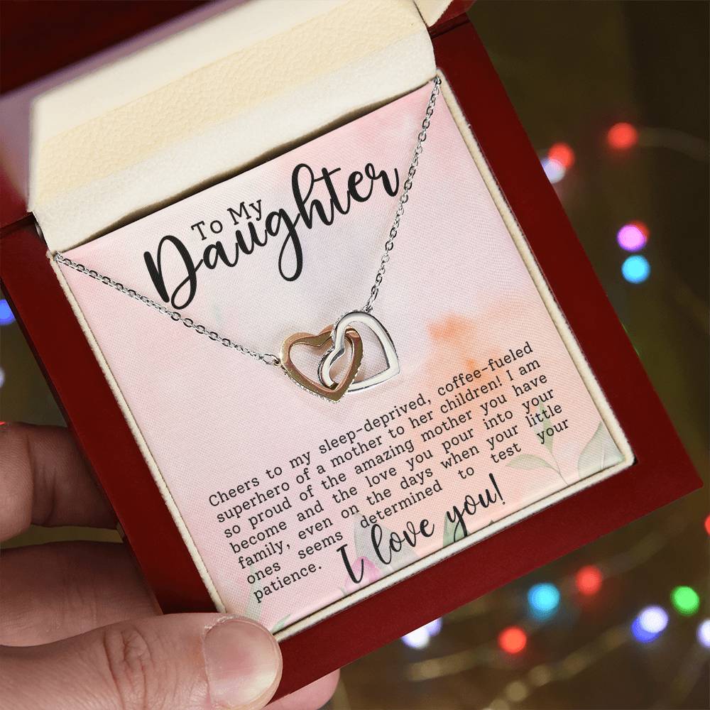 Daughter Superhero Interlocking Hearts Necklace