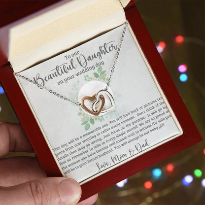 Beautiful Daughter on Your Wedding Day Interlocking Hearts Necklace