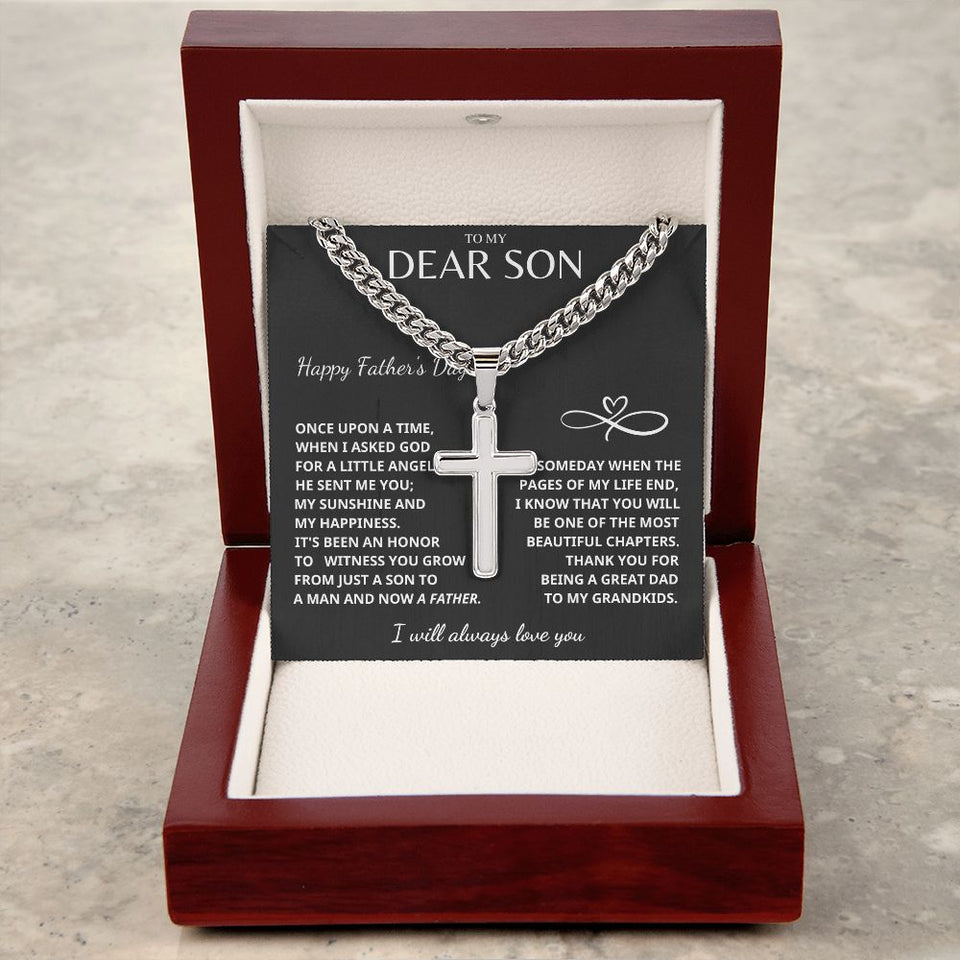 Father's Day Son Gift - I Will Always Love You Cuban Chain with Artisan Cross Necklace