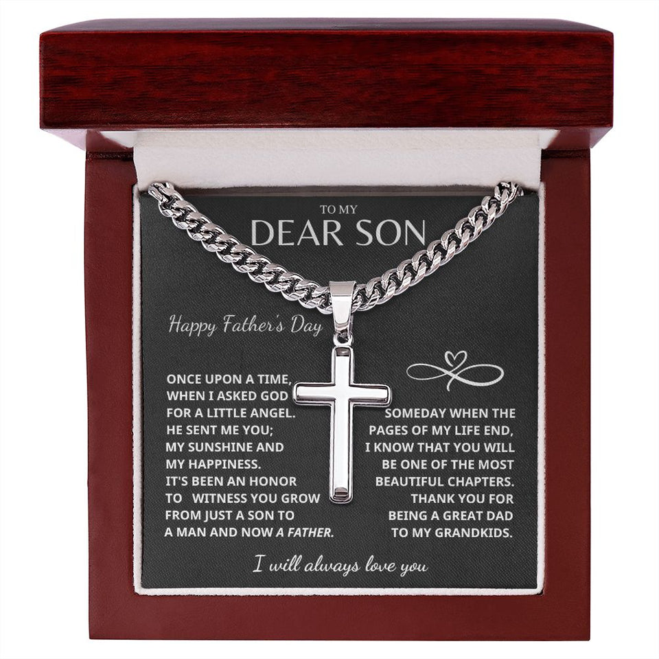 Father's Day Son Gift - I Will Always Love You Cuban Chain with Artisan Cross Necklace