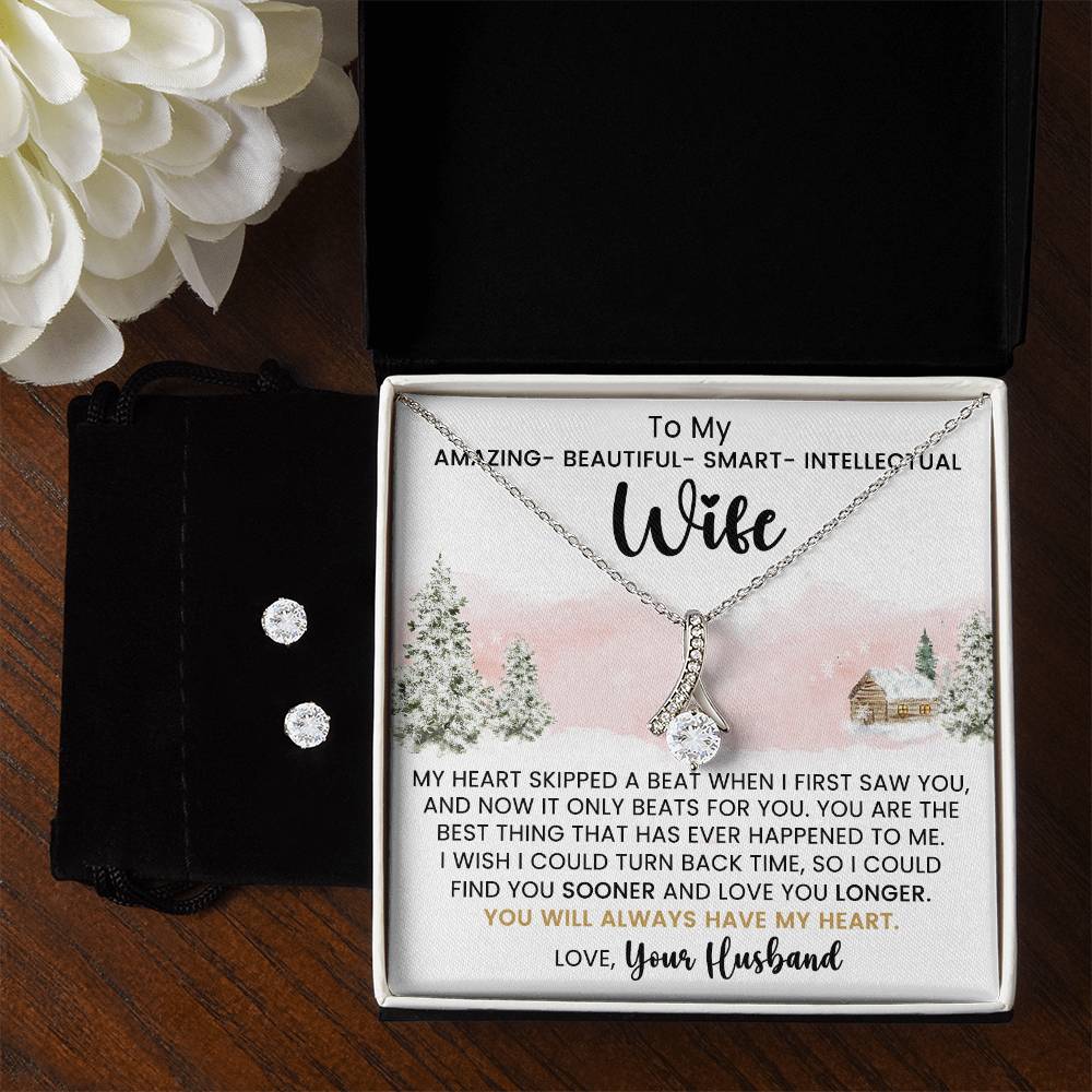 Wife Always In My Heart Alluring Beauty Necklace Earring Gift Set