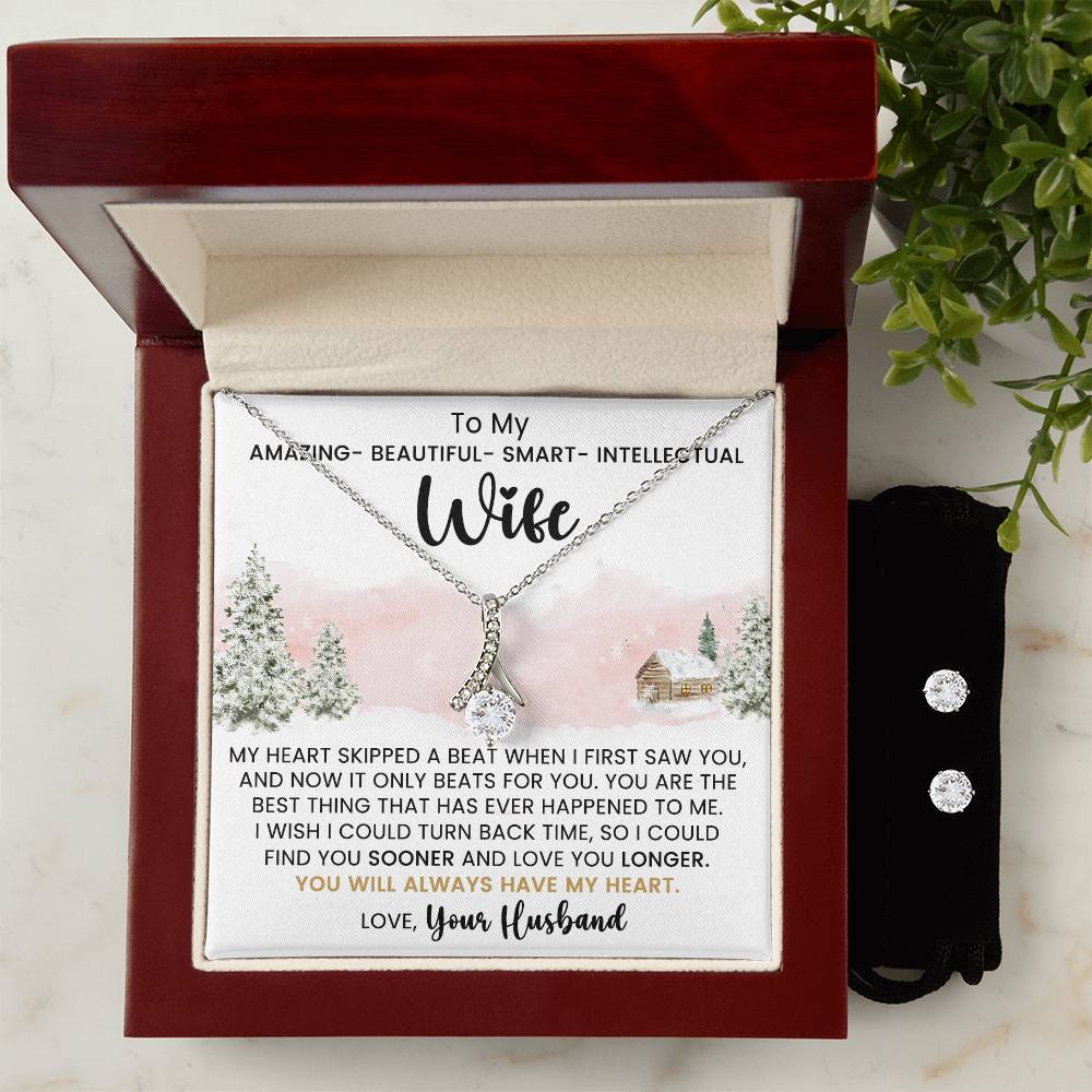 Wife Always In My Heart Alluring Beauty Necklace Earring Gift Set