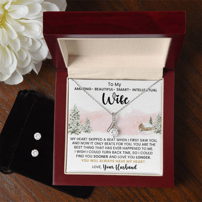 Wife Always In My Heart Alluring Beauty Necklace Earring Gift Set