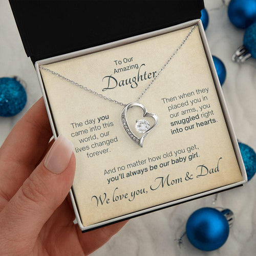 To Our Amazing Daughter Snuggled Into Our Hearts - Mom & Dad Gift to Daughter, Necklace for Daughter, Forever Love Necklace