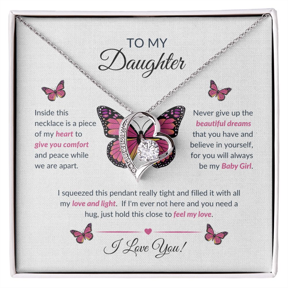 To My Daughter Necklace - Piece Of My Heart Forever Love Necklace Butterfly